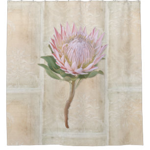 Rideaux De Douche Motif bronzage de Protea de fleur de damassé rose