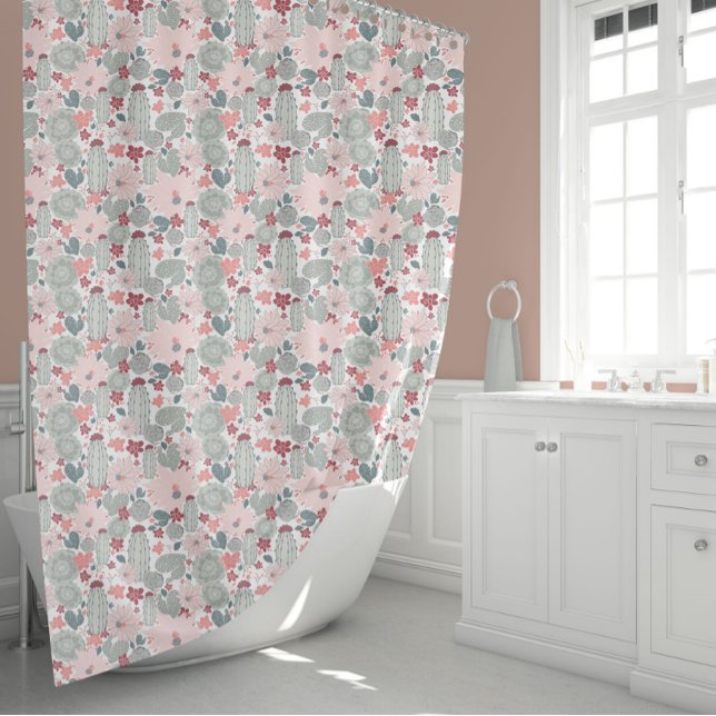 Rideaux De Douche Motif Cactus Pink Mint Succulents (Cactus Pink Mint Succulents Pattern Shower Curtain from Studio Posies.)