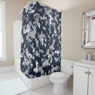 Rideaux De Douche Motif Camo Camouflage Gris Bleu Blanc