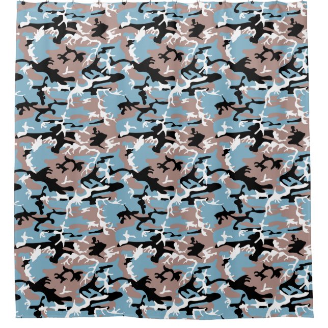Rideaux De Douche Motif Camo - Rouge gris Bleu Bleu Bleu Noir (Devant)