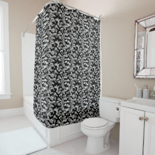 Rideaux De Douche Motif camouflage abstrait gris noir et blanc