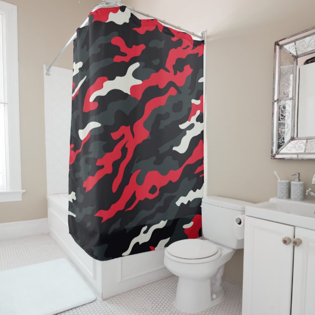 Rideaux De Douche Motif camouflage rouge noir gris blanc (En situation)