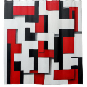Rideaux De Douche Motif carré rouge et noir avec un fond blanc