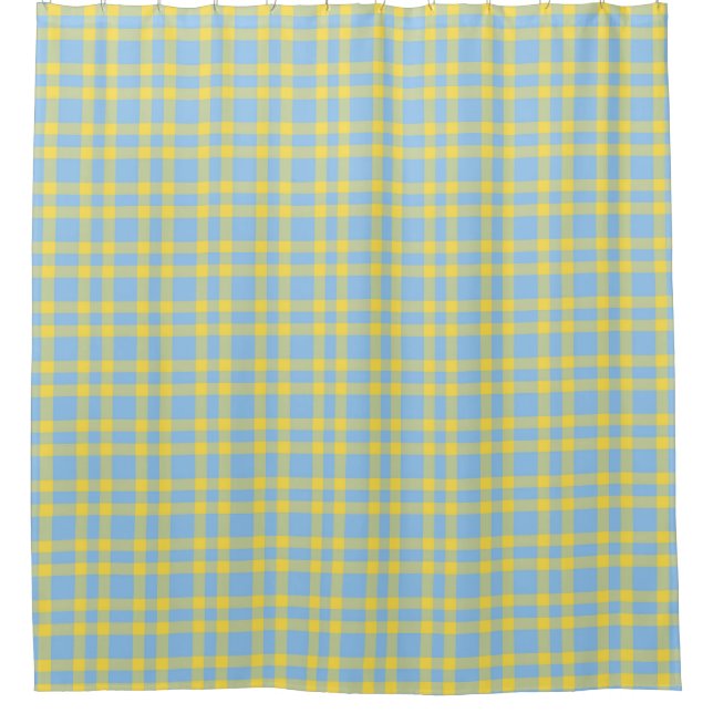 Rideaux De Douche Motif carreaux bleu jaune (Devant)