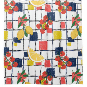 Rideaux De Douche Motif carreaux méditerranéen aux citrons et tomate