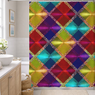 Rideaux De Douche Motif carreaux pailleté rouge jaune violet