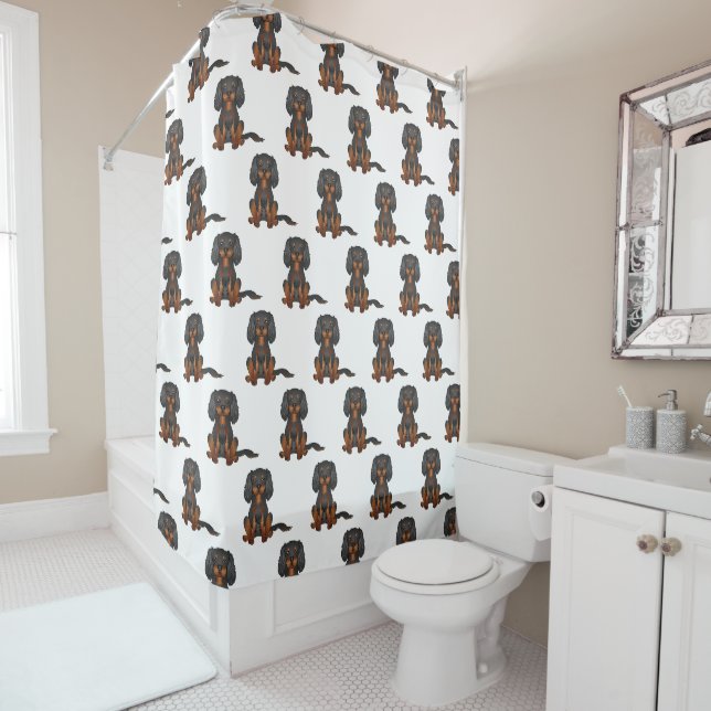 Rideaux De Douche Motif Cavalier King Charles Spaniel noir et feu (En situation)