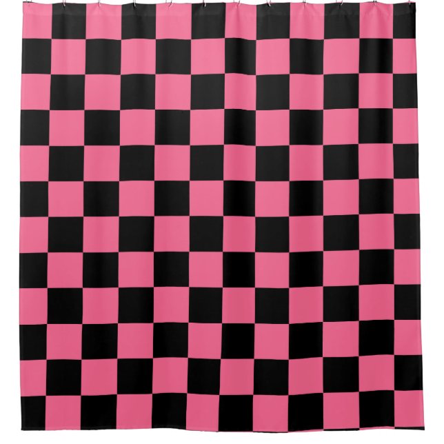 Rideaux De Douche Motif chèque À damiers rose noir (Devant)