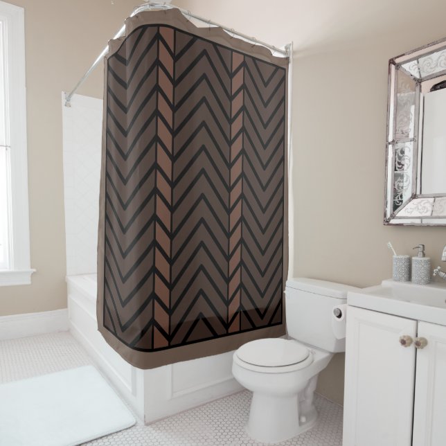 Rideaux De Douche Motif Chevron Marron (En situation)