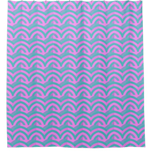 Rideaux De Douche motif chevrons rose/turquoise moderne (Devant)