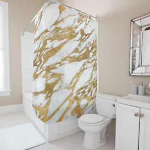 Rideaux De Douche Motif chic en pierre de marbre blanc d'or moderne