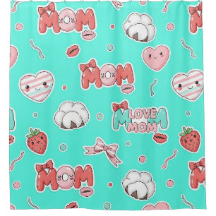 Rideaux De Douche Motif chic Pop Art MAMAN Amour Turquoise