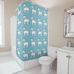 Rideaux De Douche Motif Chien Bouledogue Staffordshire Blanc Bleu