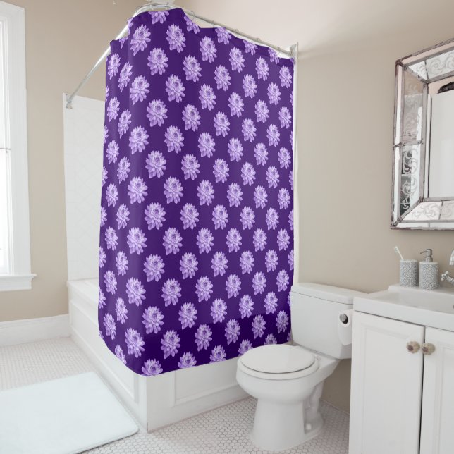 Rideaux De Douche Motif Chrysanthemum - Violet profond (En situation)