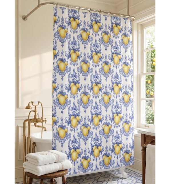 Rideaux De Douche Motif Citron Méditerranéen  (Créateur téléchargé)