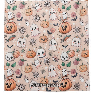Rideaux De Douche Motif Citrouille Fantôme Kawaii Halloween Orange