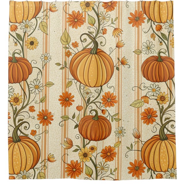 Rideaux De Douche Motif Citrouille Rustique et Feuillage d'Automne ( (Devant)
