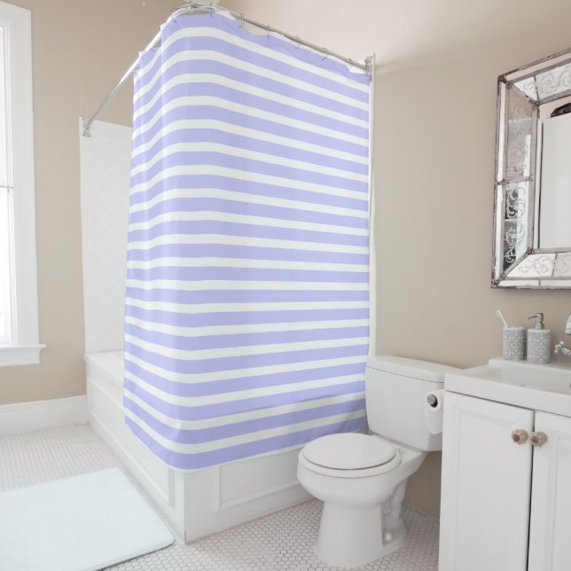 Rideaux De Douche Motif Classic Périwinkle Et White Stripes  (En situation)