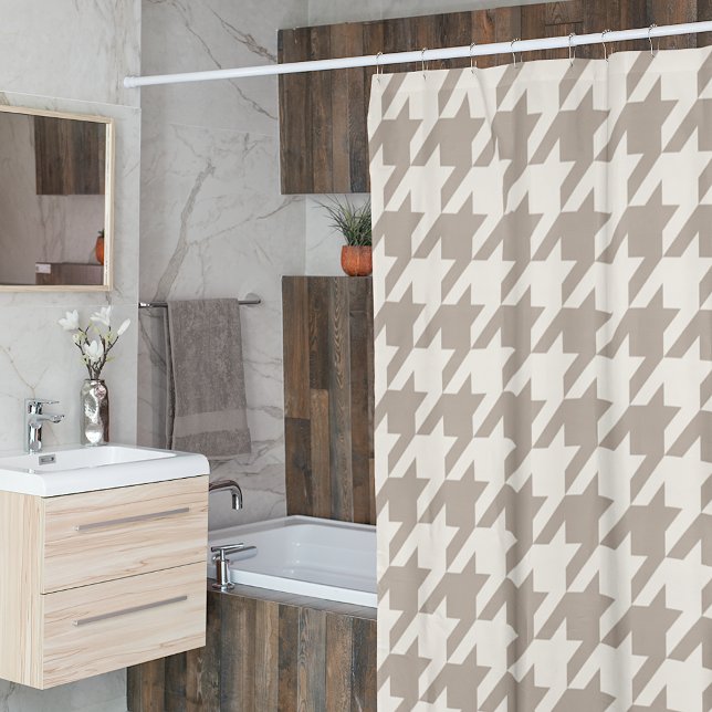 Rideaux De Douche Motif classique neutre ivoire Taupe Houndstooth (Créateur téléchargé)