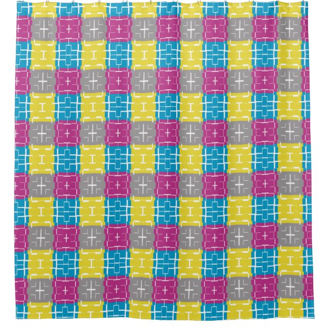 Rideaux De Douche Motif cool violet bleu jaune gris (Devant)