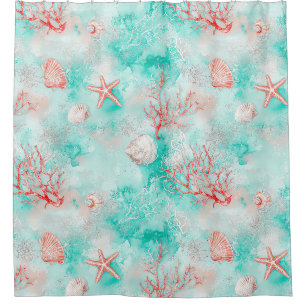 Rideaux De Douche Motif Coquillages et Vagues Océaniques (9)
