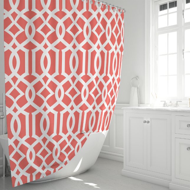 Rideaux De Douche Motif corail et blanc Trellis marocain (Créateur téléchargé)