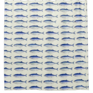 Rideaux De Douche Motif côtier minimal horizontal Sardines bleues