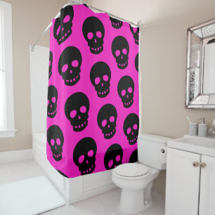 Rideaux De Douche Motif crâne de goth noir rose chaud