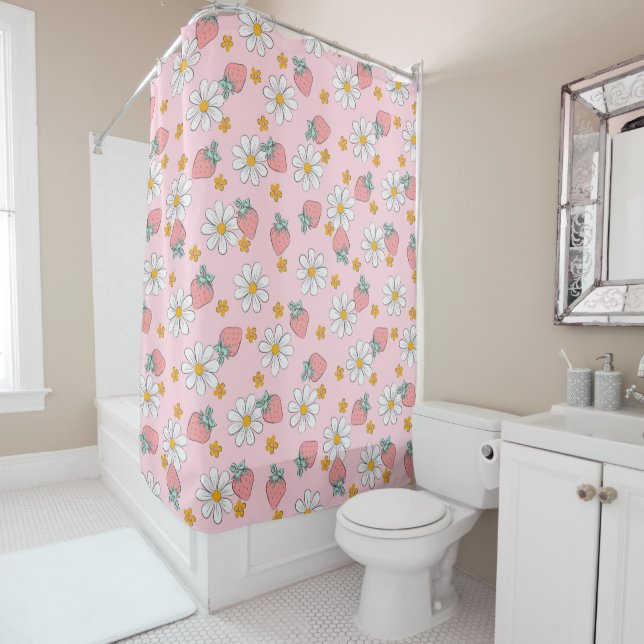Rideaux De Douche Motif Daisy Fraise d'Été  (En situation)