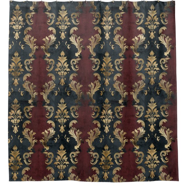 Rideaux De Douche Motif Damask Noir Or Persan (1) (Devant)