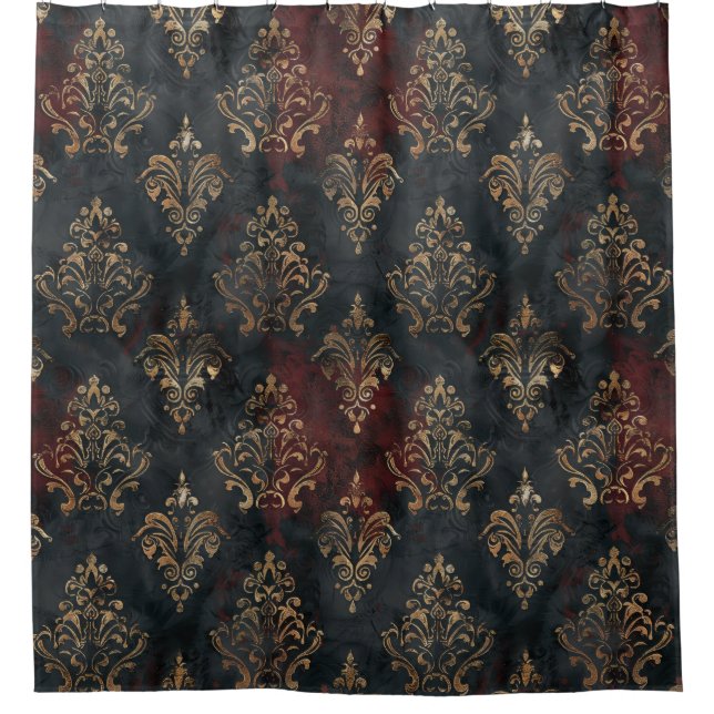 Rideaux De Douche Motif Damask Noir Or Persan (2) (Devant)