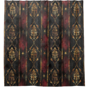 Rideaux De Douche Motif Damask Noir Or Persan (3)