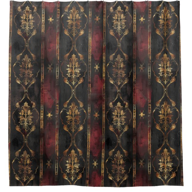 Rideaux De Douche Motif Damask Noir Or Persan (3) (Devant)