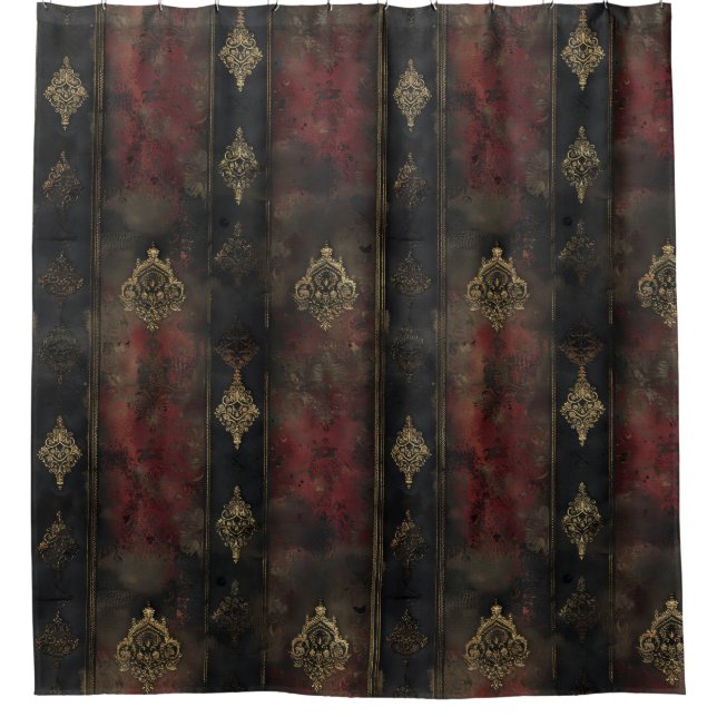 Rideaux De Douche Motif Damask Noir Or Persan (4) (Devant)