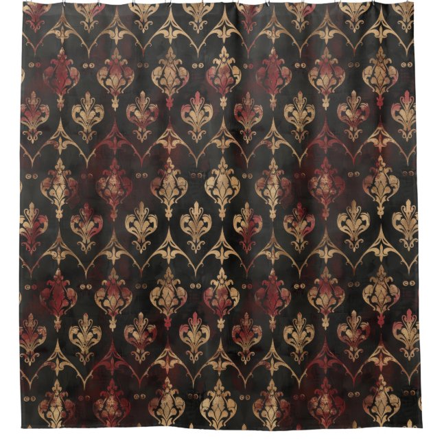 Rideaux De Douche Motif Damask Noir Or Persan (5) (Devant)