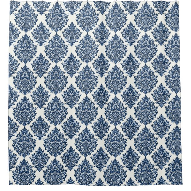 Rideaux De Douche Motif damassé bleu royal (Devant)