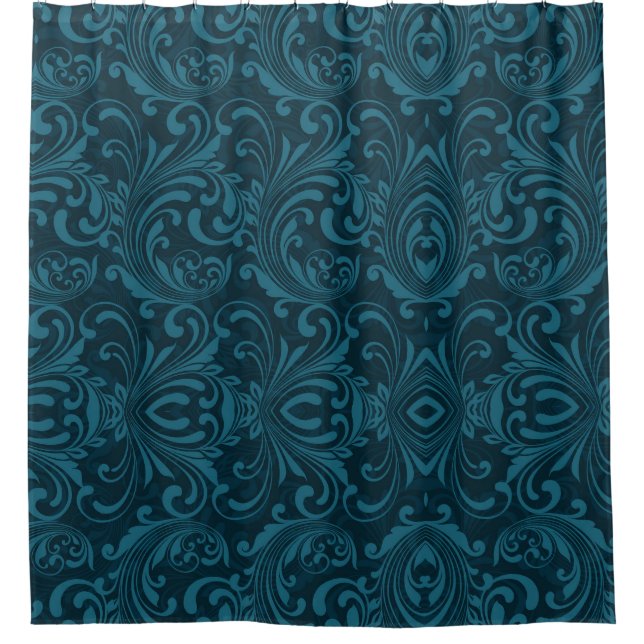 Rideaux De Douche Motif damassé floral sarcelle foncé (Devant)
