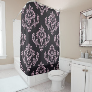 Rideaux De Douche Motif damassé gris rose élégant et féminin