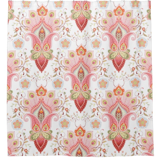 Rideaux De Douche Motif damassé oriental floral avec paisley et pe (Devant)