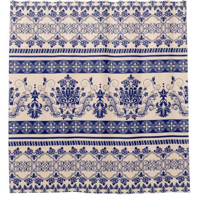 Rideaux De Douche Motif damassé sans couture, papier peint classique (Devant)