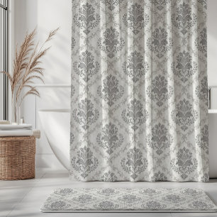 Rideaux De Douche Motif Damassé Vintage Gris