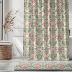 Rideaux De Douche Motif Damassé Vintage Rose Poussiéreuse Vert Menth