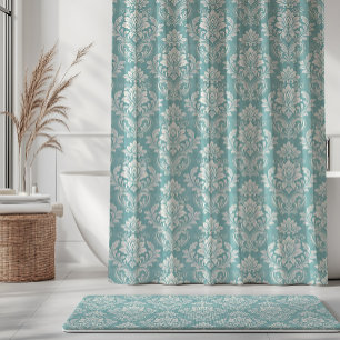 Rideaux De Douche Motif damassé vintage turquoise botanique
