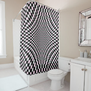 Rideaux De Douche Motif damier trippy rose noir gris