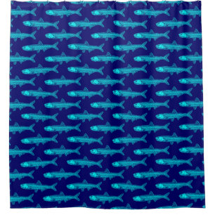 Rideaux De Douche Motif d'anchois - Cyan et Deep Navy