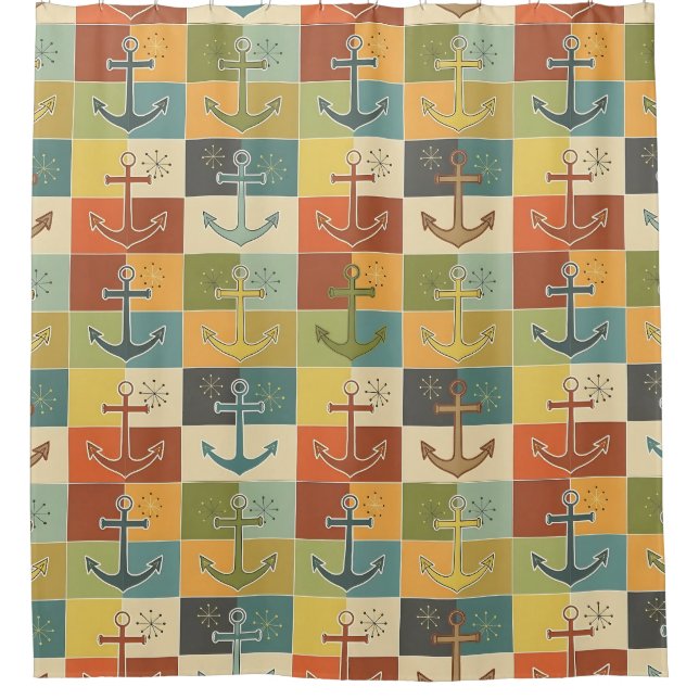 Rideaux De Douche Motif d'ancre moderne rétro nautical  (Devant)