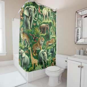 Rideaux De Douche Motif d'animaux de la jungle vintage