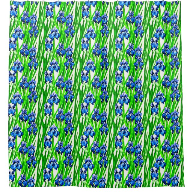 Rideaux De Douche Motif d'aquarelle bleu Iris (Devant)