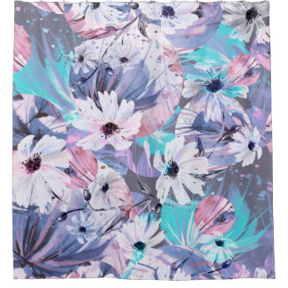 Rideaux De Douche Motif d'aquarelle créatif et transparent des plant