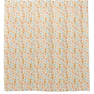 Rideaux De Douche Motif d'aquarelle des coquillages et des hippocamp